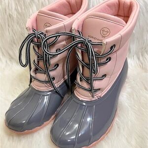Adrienne Pink and Gray Lace-Up Boots